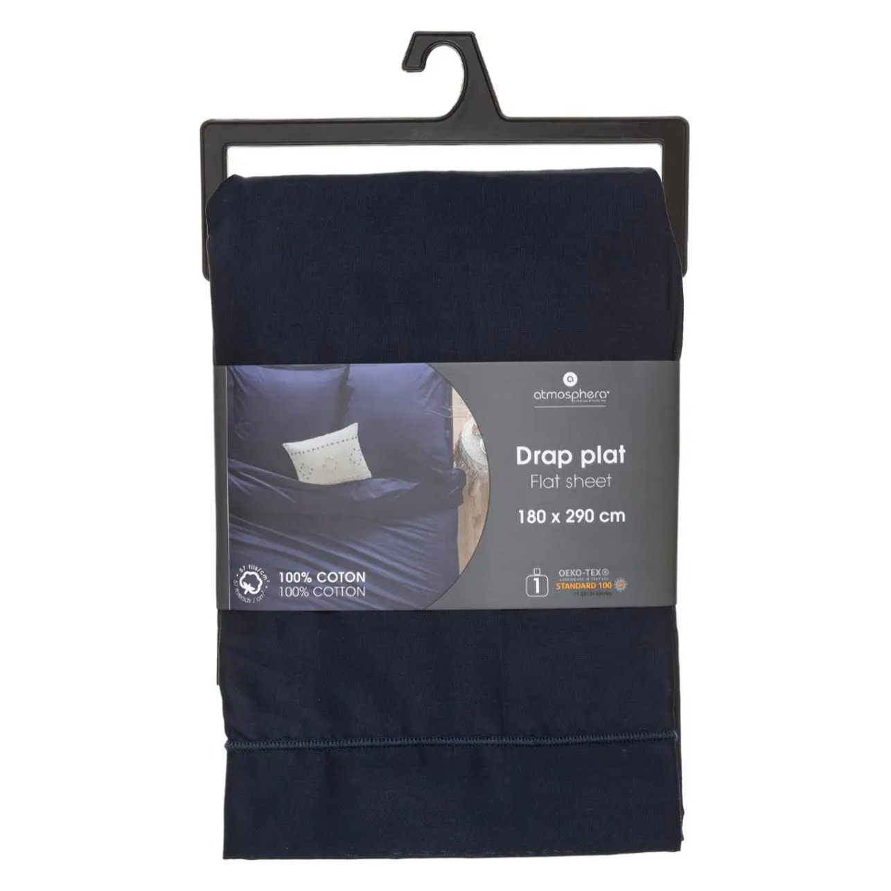 Drap plat "Carina" en coton 180x290cm bleu encre