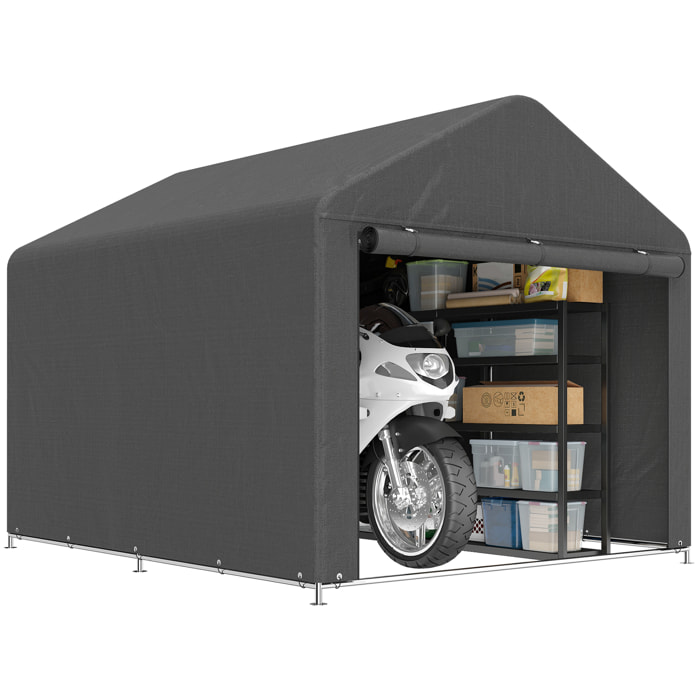 Abri de jardin porte enroulable fermeture éclair toile PE gris foncé