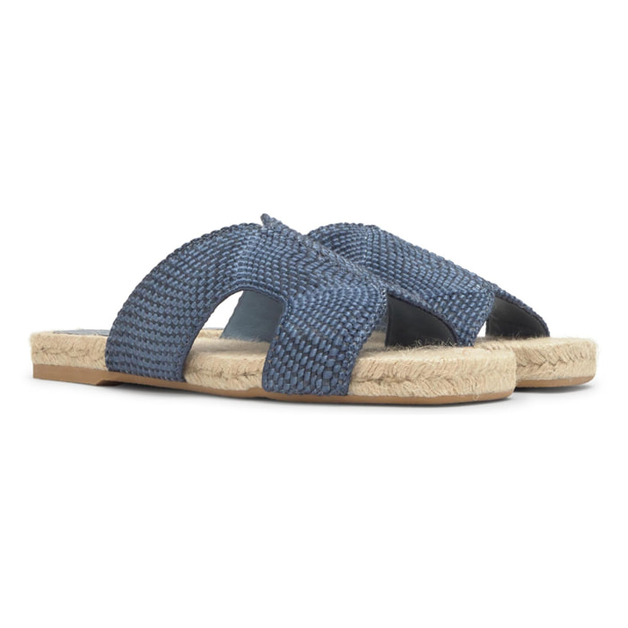 Sandalia plana Pura en rayón y lino trenzados con suela de yute cosida
