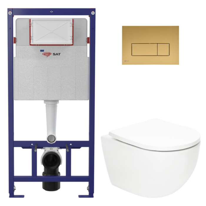 Pack WC bâti ECO 2L Swiss Aqua Technologies + WC suspendu sans bride Swiss Aqua Technologies + plaque or (STESTFUWT06-FR)