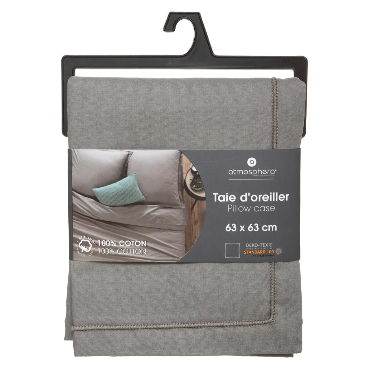 Taie d'oreiller "Carina" coton gris souris 63x63cm