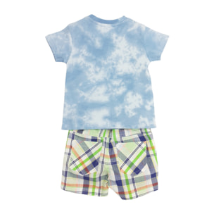 SET TSHIRT JERSEY AZZURRO MALTINTO E SHORT SCOZZESI SURF