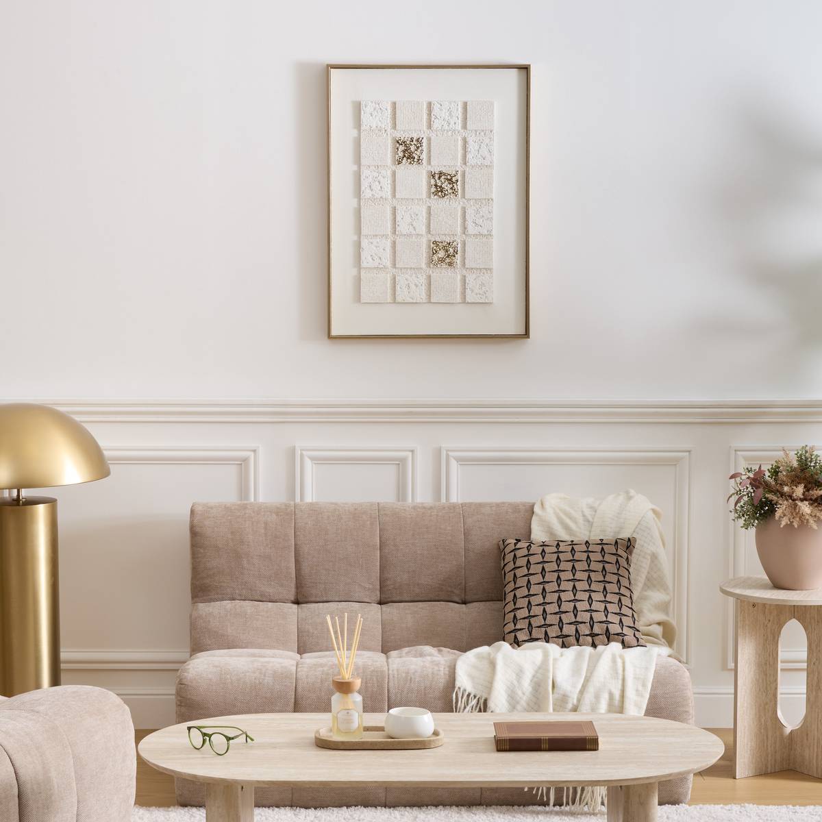 Canapé Miroa 2 Places 130x92x68 cm en Tissu Beige