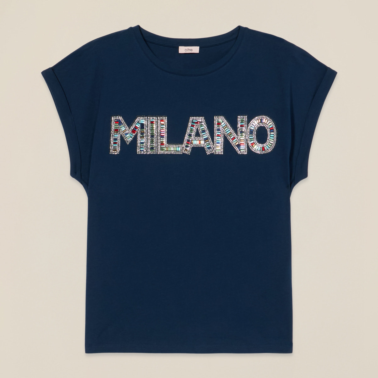 Oltre - T-shirt in jersey con ricamo lettering - Blu