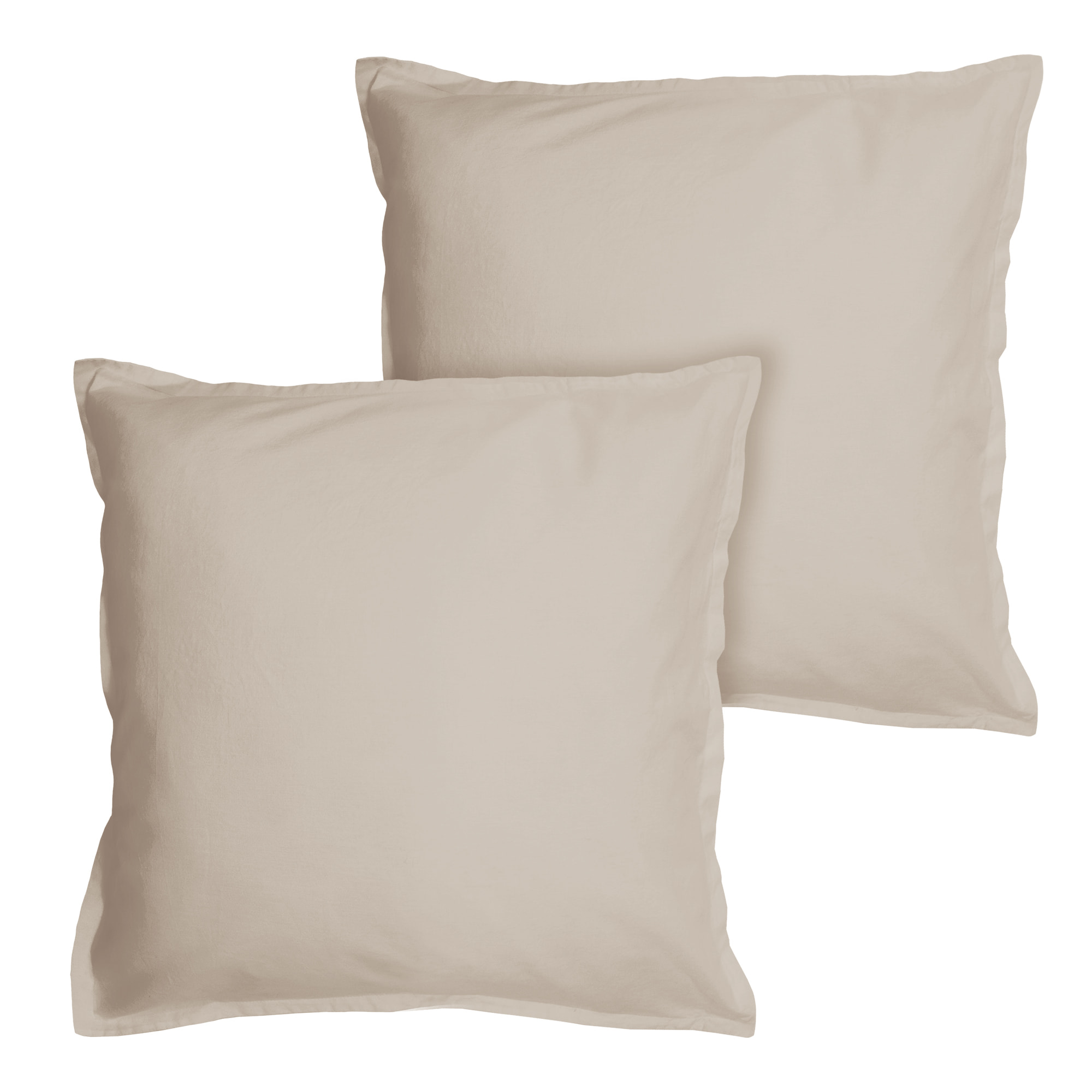 Set de 2 taies d'oreiller unies à volant, COTON LAVÉ