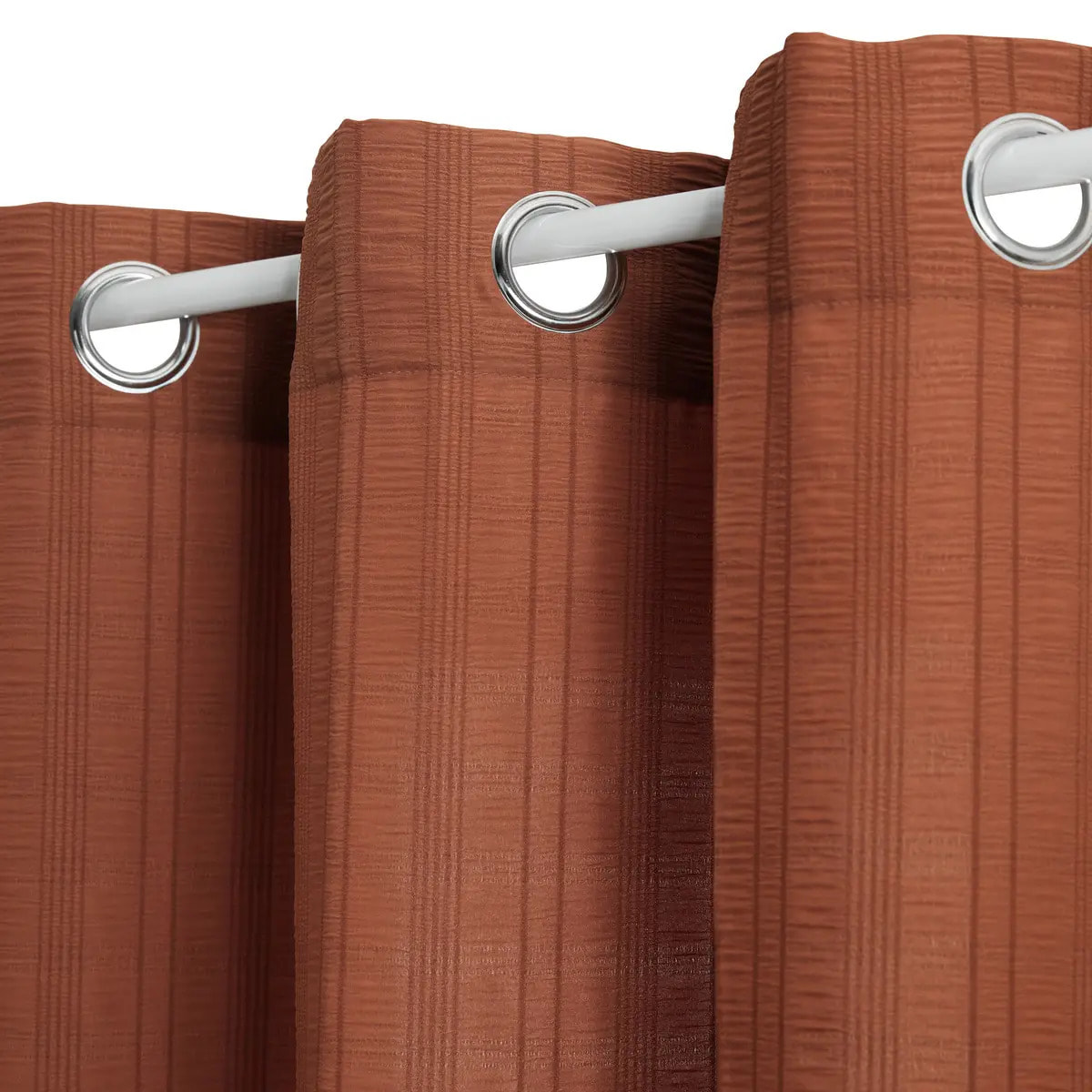 Voilage Noa motif rayures plissées140x240cm terracotta