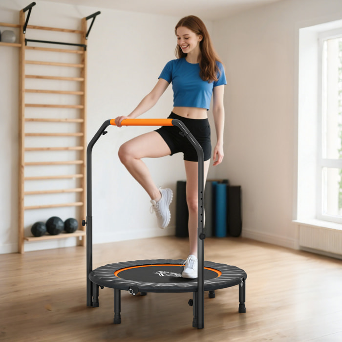Trampolín de Fitness Adultos Ø102 cm, Cama Elástica Plegable con Mango Ajustable de 4 Niveles, Marco de Acero, para Entrenamiento Piernas, Cuerpo en Hogar, Oficina, Gimnasio, Negro y Naranja