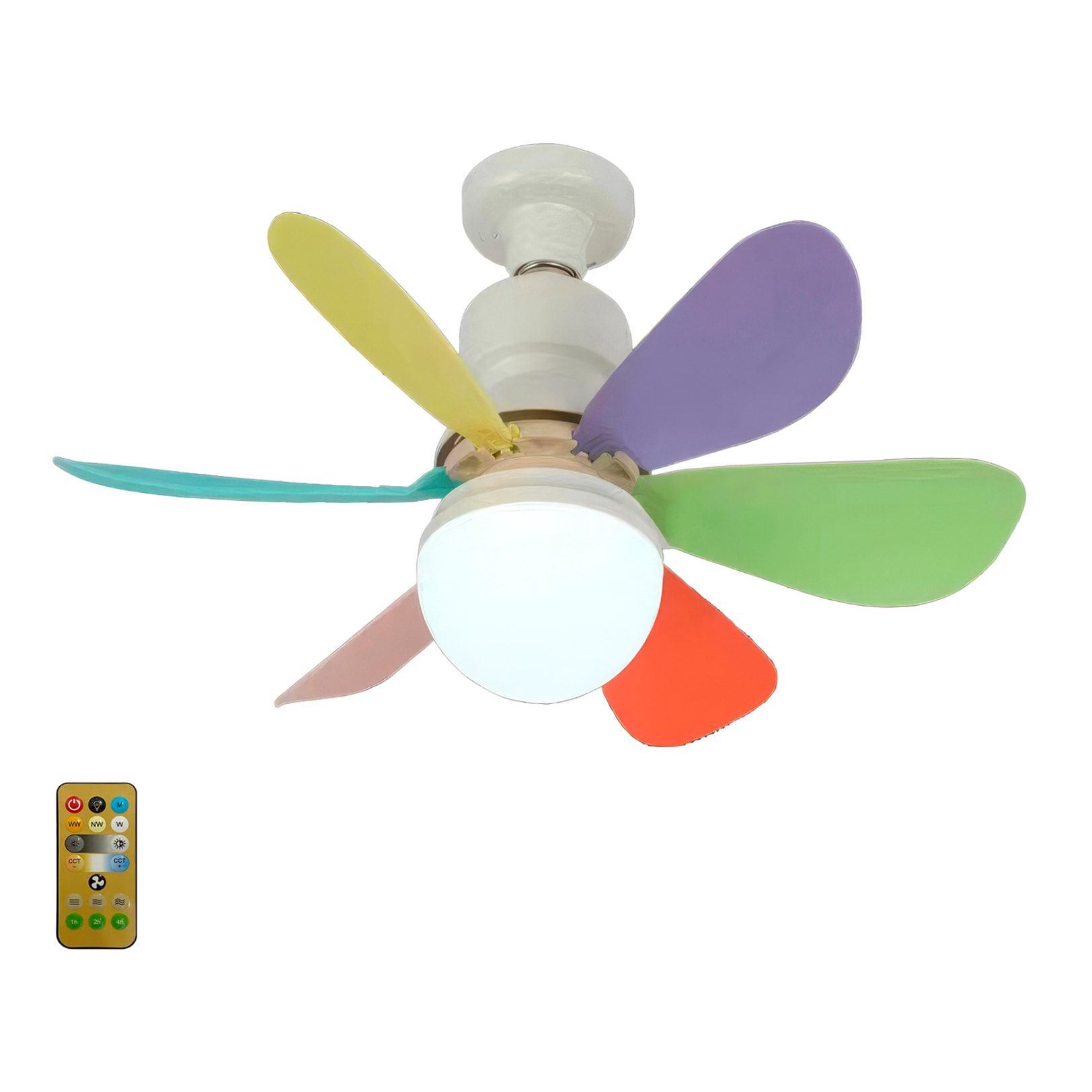Ventilador de techo FS-HX-R520 de 52 cm. Adaptador E27, 3 velocidades y luz LED regulable de 16 W. Incluye mando a distancia.