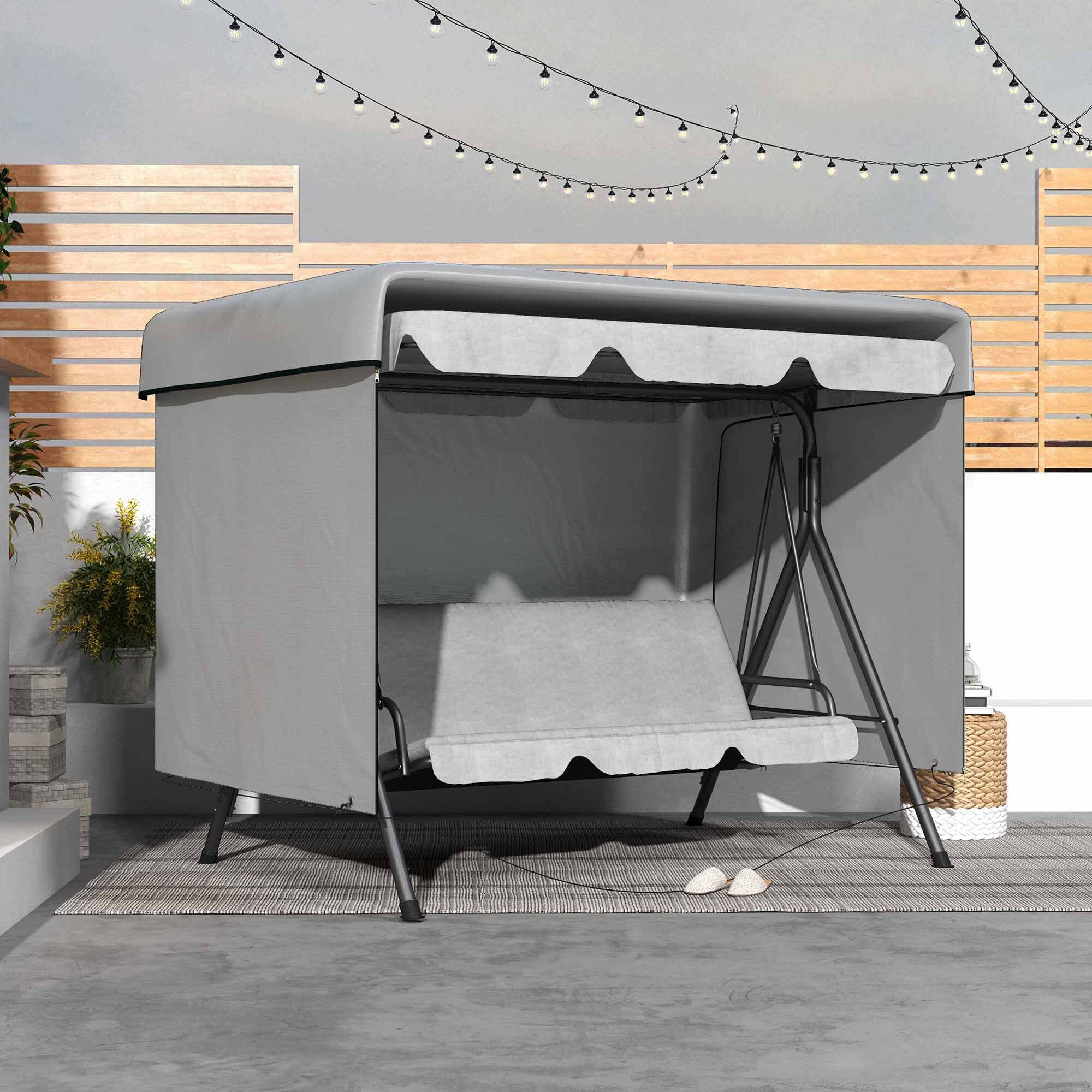 Funda Balancín Jardín Funda Columpio Jardín Exterior Cubierta de Columpio con Cremallera Impermeable 215x155x150 cm Gris Claro