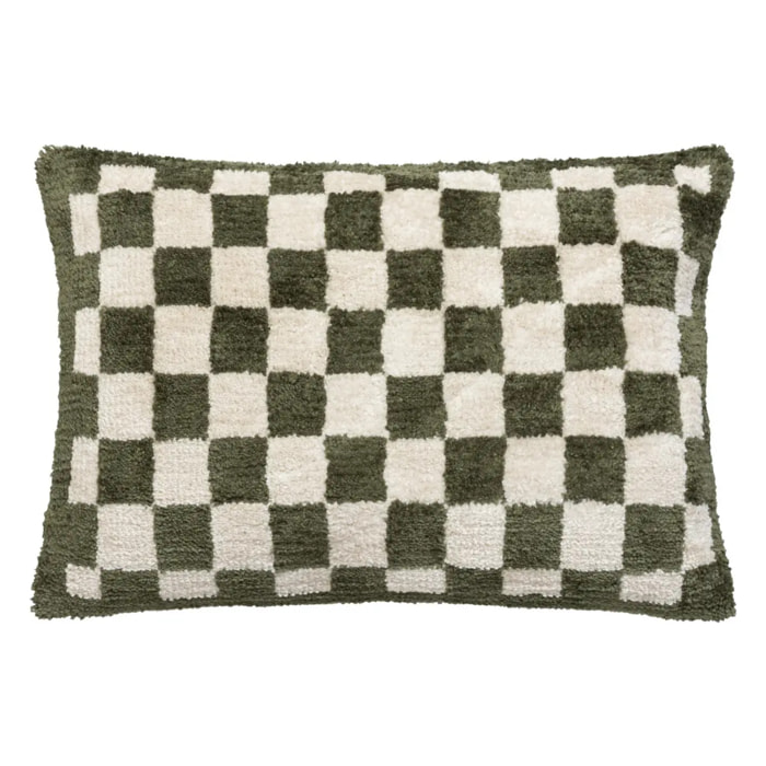 Coussin damier Itha vert kaki 38x58cm