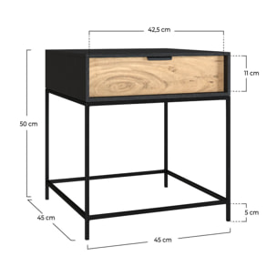 Table de chevet 1 tiroir en bois d'acacia et métal noir  - Jakson