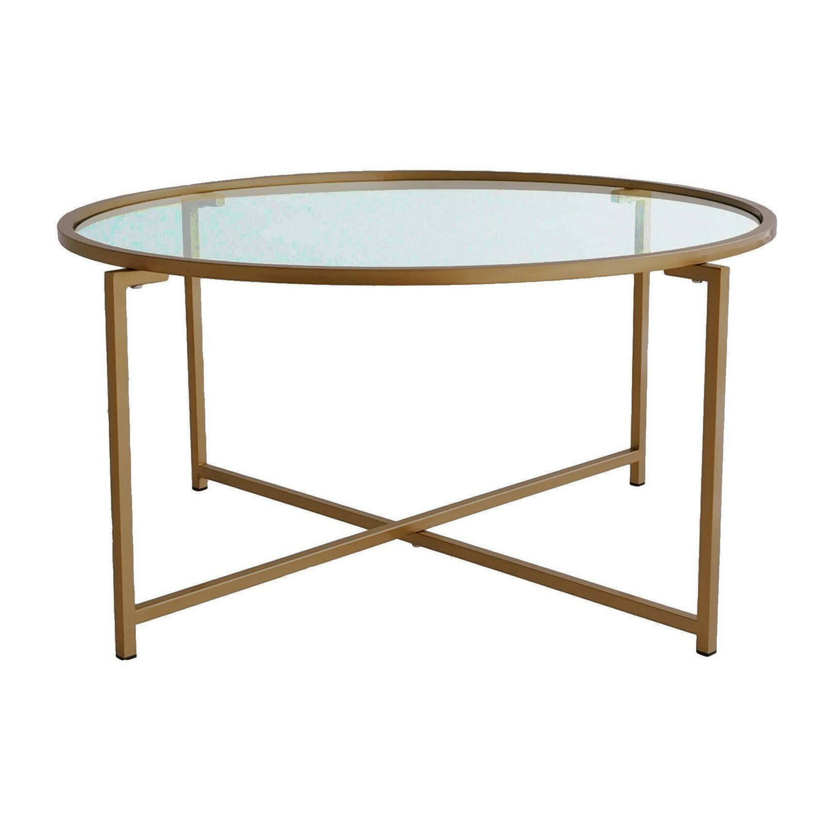 Tavolino da salotto Ecaterina, Tavolo basso da caffè, Portariviste per divano, Ripiano da soggiorno, 83x83h40 cm, Oro e Tortora