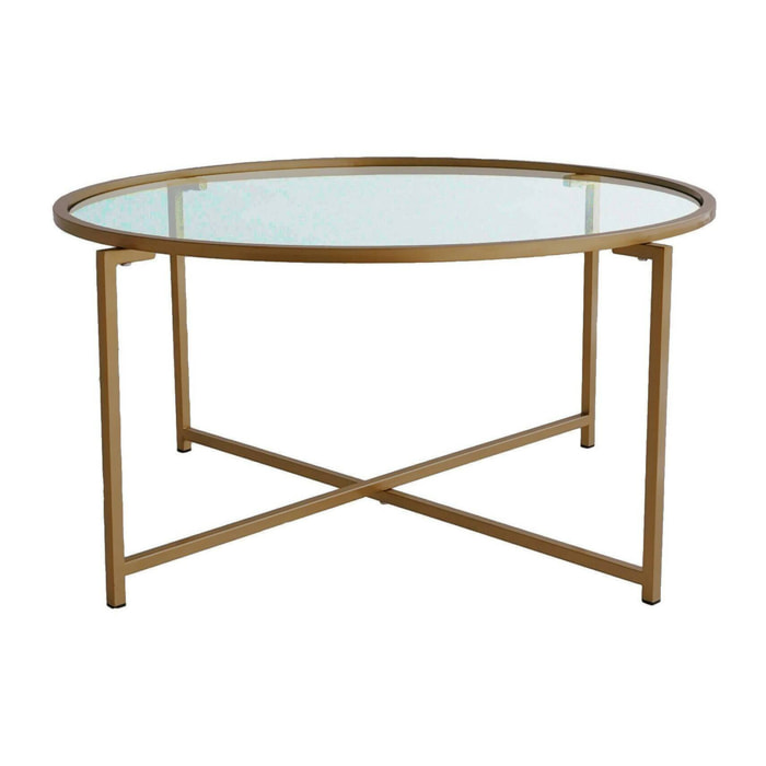 Tavolino da salotto Ecaterina, Tavolo basso da caffè, Portariviste per divano, Ripiano da soggiorno, 83x83h40 cm, Oro e Tortora