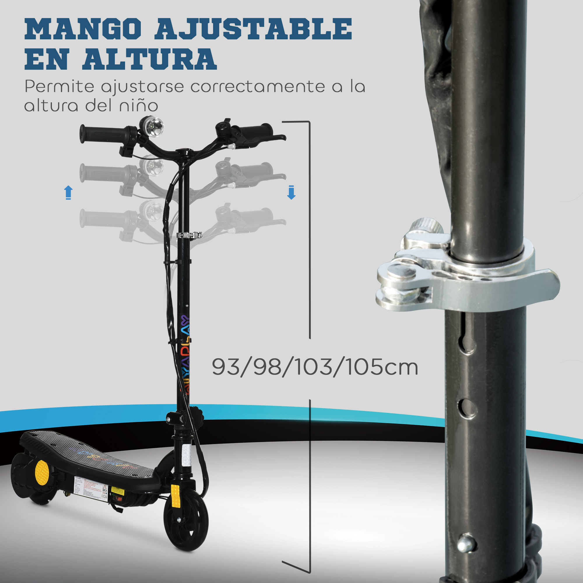 Patinete Eléctrico para Niños de 7-14 Años, Plegable, Patín Eléctrico, Max. 12 km/h, Motor 120 W, Autonomía Máxima 10 km, con Manillar Ajustable en Altura, Faro LED y Freno, Negro