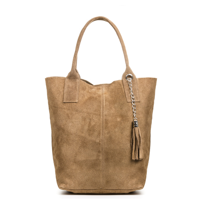 FIRENZE ARTEGIANI Borsa Shopper da Donna Chiusi Vera Pelle Scamosciata Made in Italy 40x17x36 Cm. Colore: Tortora