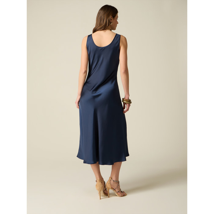Oltre - Vestito midi in raso con scollo a V - Blu
