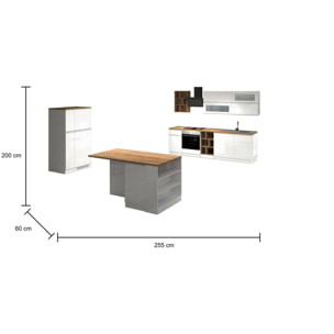 Cucina completa Daquilant, Set da cucina modulabile, Cucina componibile con più elementi, 100% Made in Italy, Bianco lucido e Rovere