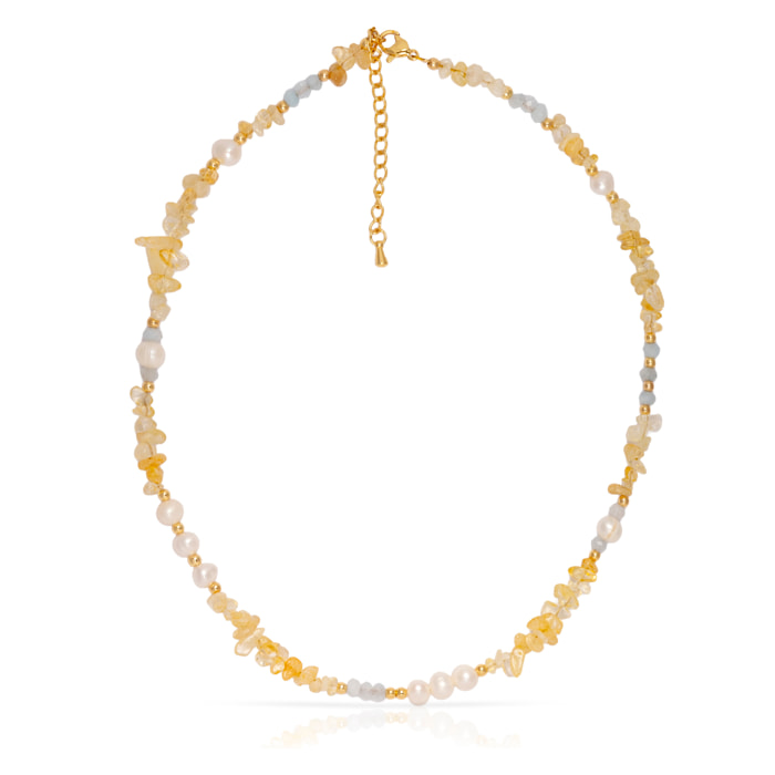 Sol Collar de perlas naturales y cuentas de citrina, con cierre de mosquetón.