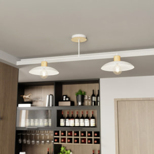 Lampada a sospensione KOBE in acciaio bianco e legno naturale