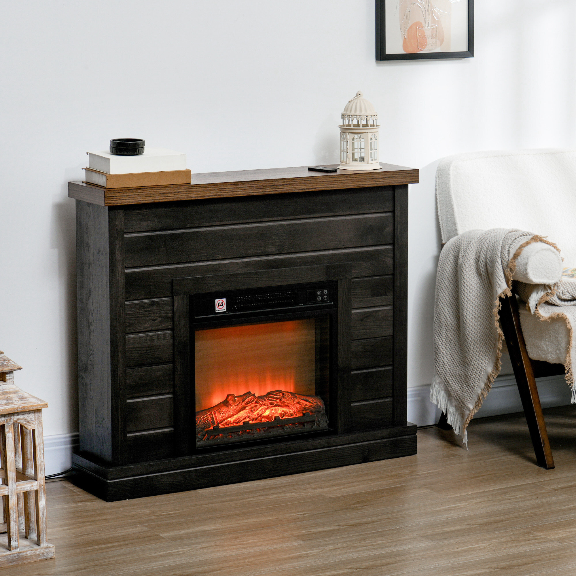 Chimenea Eléctrica 1800W Chimenea Decorativa con Efecto de Llama Mando a Distancia Temporizador Semanal Protección Contra Sobrecalentamiento para Sala 30 m² Gris Oscuro