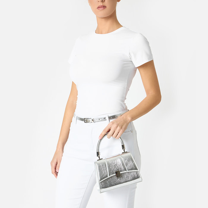 Mini bag donna argento in laminato a trapezio