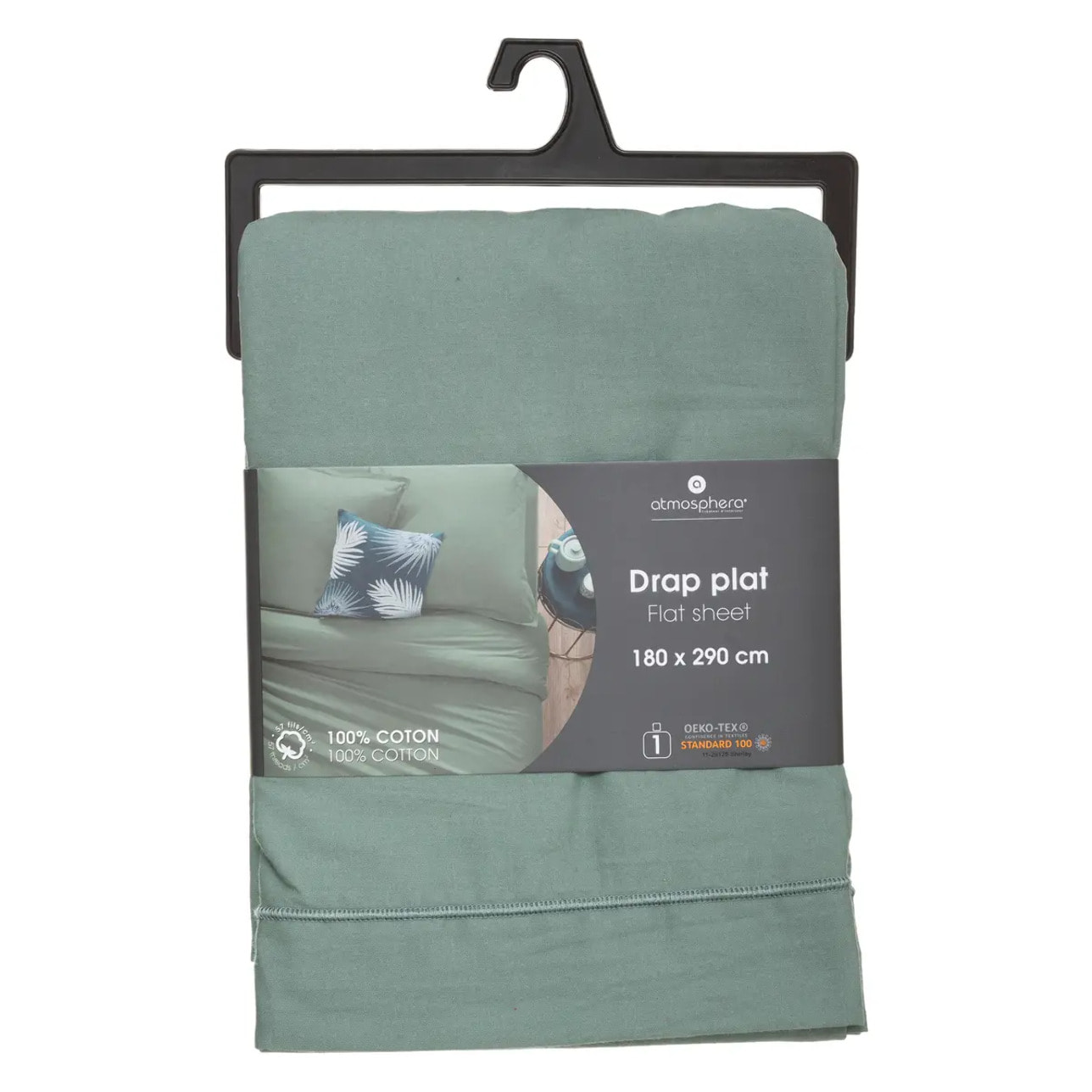 Drap plat "Carina" en coton 180x290cm vert céladon