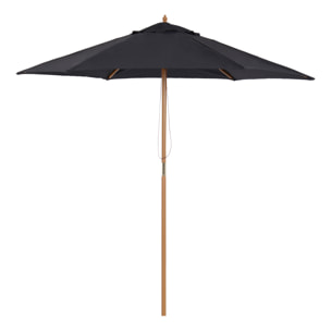 Parasol droit hexagonal grande taille de jardin Ø 2,5 x 2,3H m bois de bambou noir