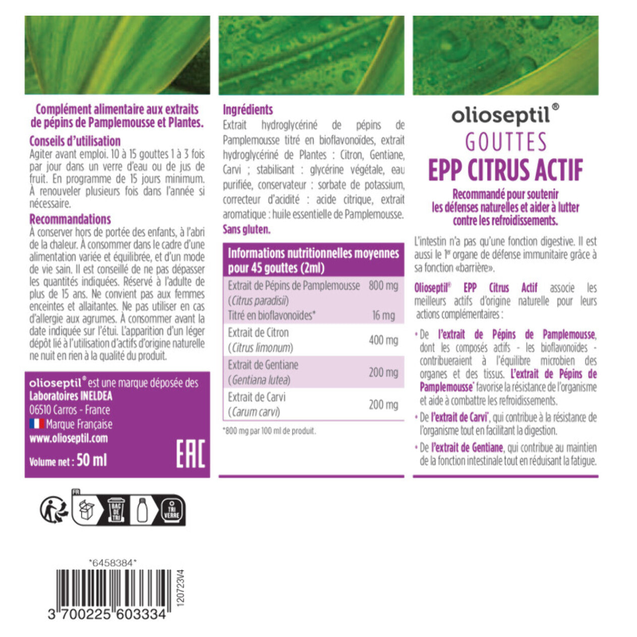 OLIOSEPTIL - Extrait de Pépins de Pamplemousse en Gouttes Citrus Actif - EPP + Plantes Origine 100% Naturelle - Contribue à la Résistance de l'Organisme - Lot de 2 produits