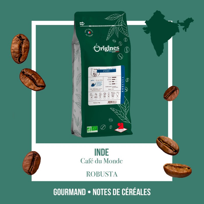 Café Bio Inde - Pur Robusta - Grain 1 kg