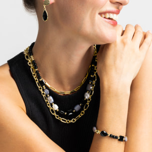 Pulsera con Resina Negra acabado oro 18k