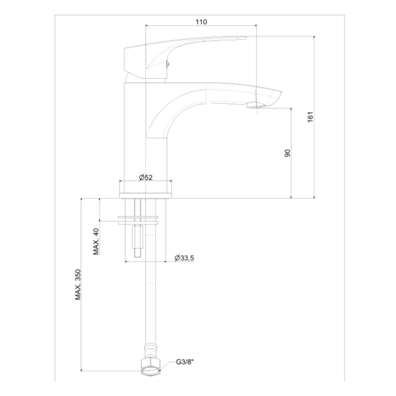 Project mitigeur de lavabo à levier, taille S, sans vidage, chrome (SATBSPRO271S)