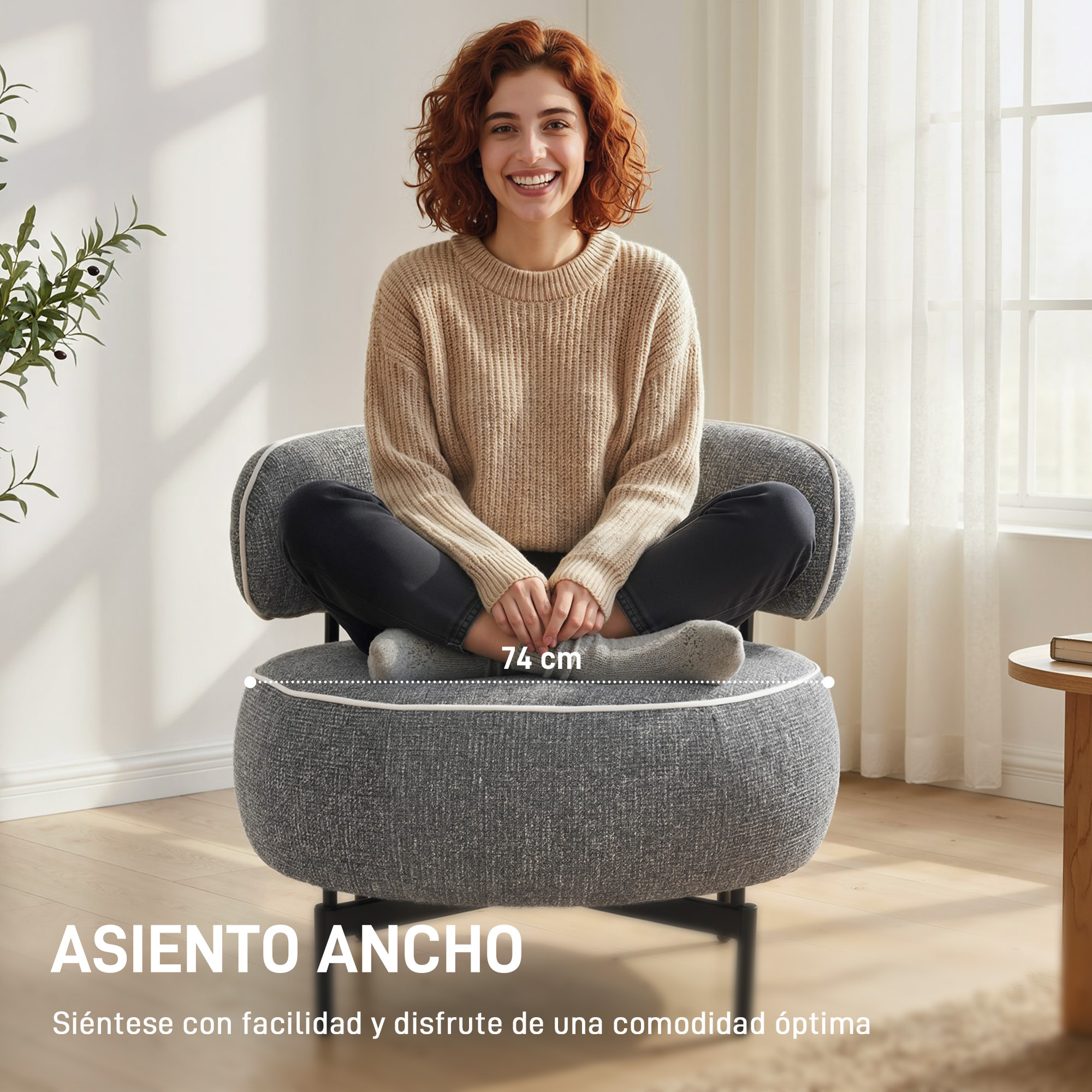 Butaca de Salón con Asiento Giratorio, Sillón de Salón, Tapizado en Lino, con Asiento Amplio, Acolchado Grueso, Patas de Metal para Dormitorio, Lectura, Gris Oscuro