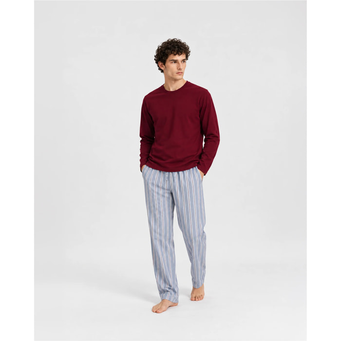 Pijama largo algodón rayas johan burdeos