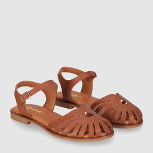 Sandalias de Piel - Cuero - Tacón: Bajo