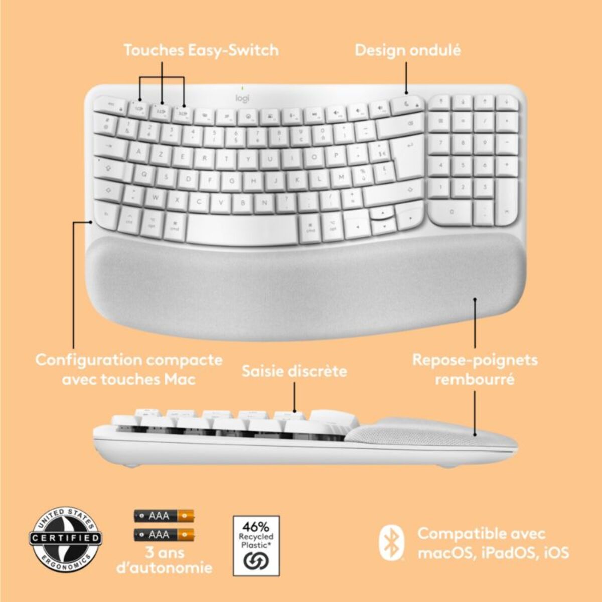 Clavier sans fil LOGITECH Wave Keys for Mac ergonomique