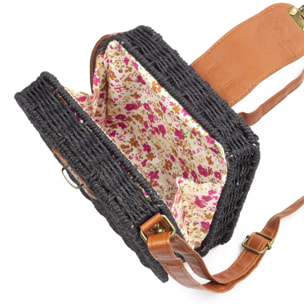 IRIA QUINTANA Borsa a tracolla da donna Empoli. Tessuto Paglia Pelle Sintetica PU 18x7x17 Cm. Colore nero
