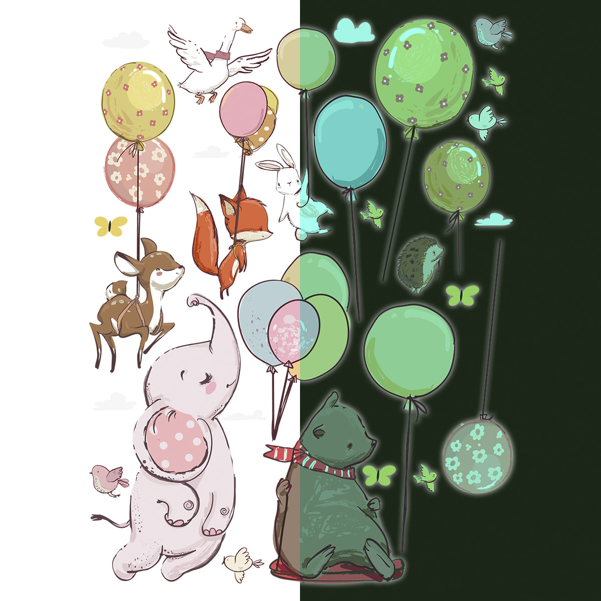 Sticker phosphorescent lumineux - ANIMAUX ET BALLONS DANS LES AIRS