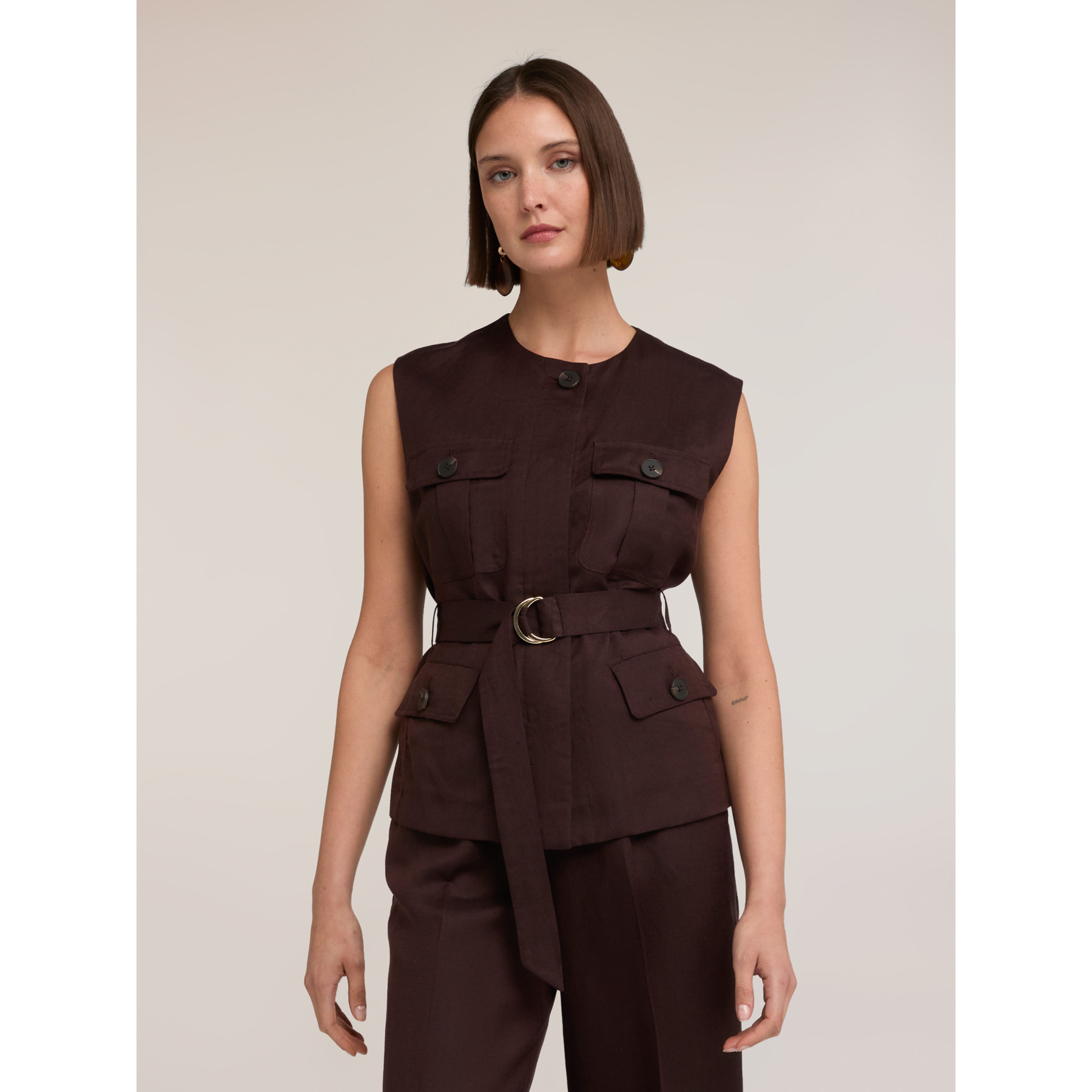 Motivi - Gilet sahariana misto lino lyocell - Marrone