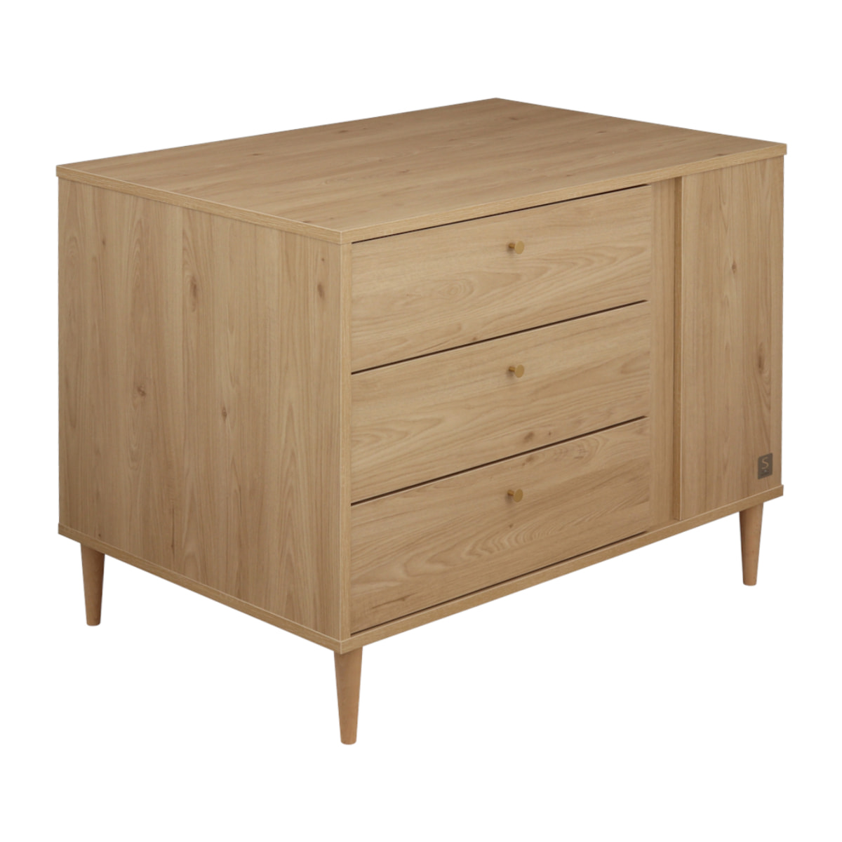 Commode-îlot bébé décor bois chêne suave avec rangements 3 faces