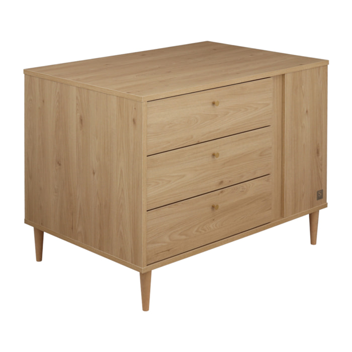 Commode-îlot bébé décor bois chêne suave avec rangements 3 faces