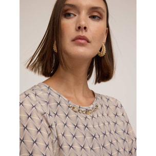 Motivi - Blusa fantasia geometrica con ricamo di pietre - Grigio