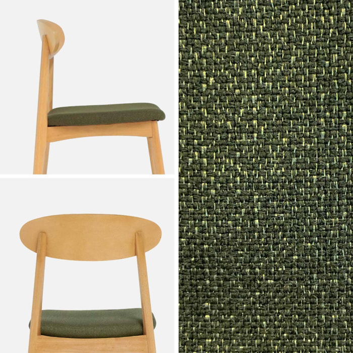 Chaise vintage bois d'hévéa naturel et tissu (lot de 2) ARIA