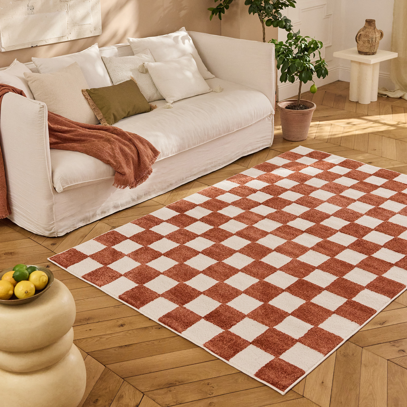 PANTONE - Tapis terracotta à motif damier TERRA DEL SOL