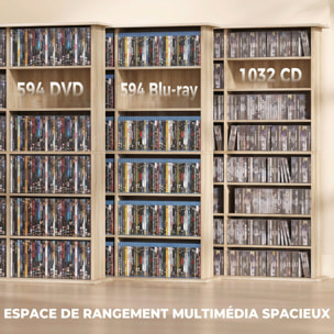 Rangement CD et DVD 24 compartiments 18 étagères réglables effet bois clair