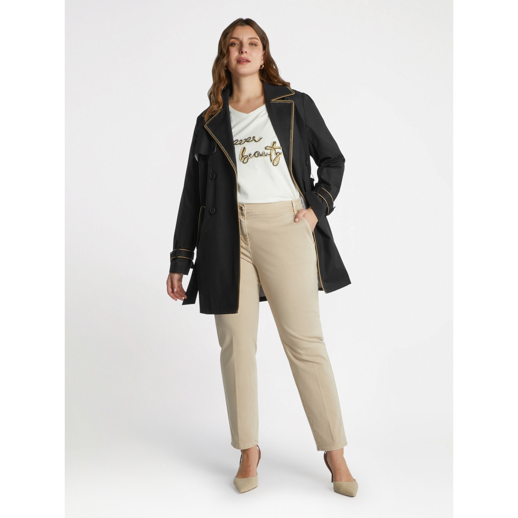 Fiorella Rubino - Pantalón chino de algodón elástico - Beige