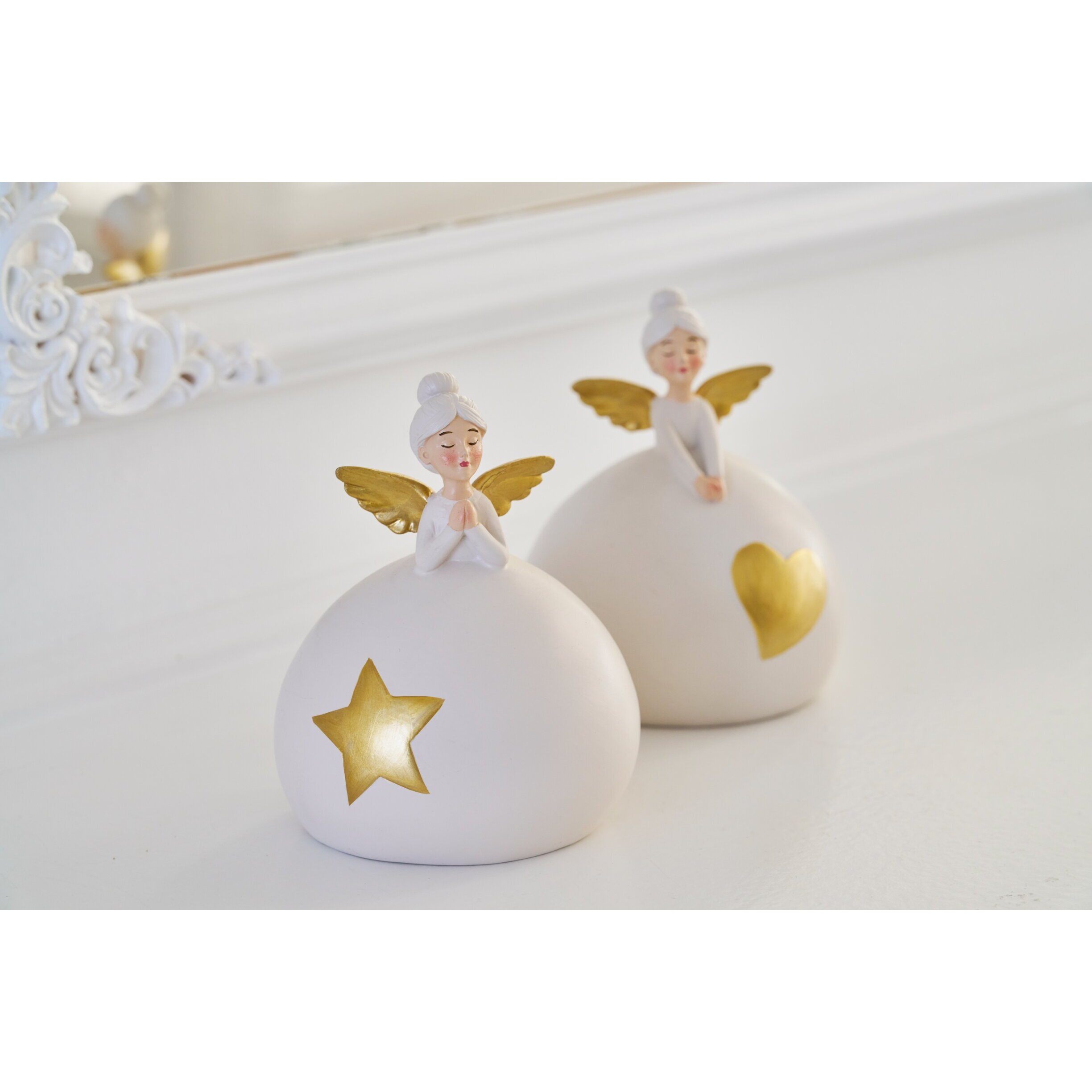 J-Line Ange cœur et étoile - polyrésine - doré/beige clair - large - assortiment de 2