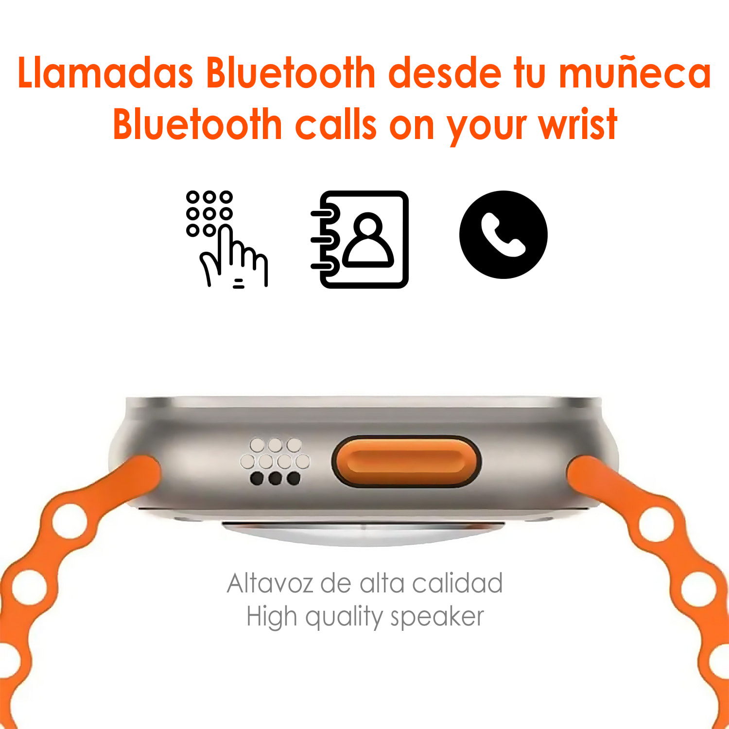 Smartwatch T500 Ultra, aviso de notificaciones, teclado de llamada bluetooth, modos de deporte y monitor cardiaco.