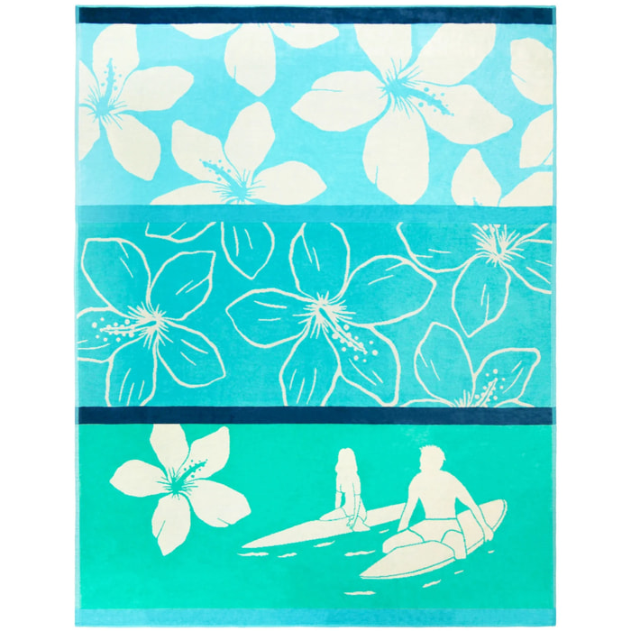 Serviette de plage XL éponge velours Jacquard Bleu 140x180 400g/m² - Freestyle