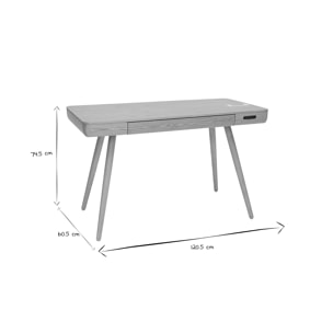 Bureau connecté multimédia  avec tiroir bois clair massif L120 cm CLEVER