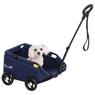 Carrito para Perros Plegable Cochecito para Mascotas Carrito para Perros Miniatura con Barra de Empuje Ajustable Diseño Abierto Cojín Bolsa de Almacenamiento y Ruedas 53x45x28 cm Azul Oscuro